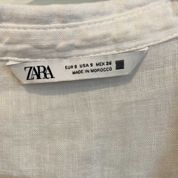 100% linen white crop short sleeve button up - Picture 2 of 3